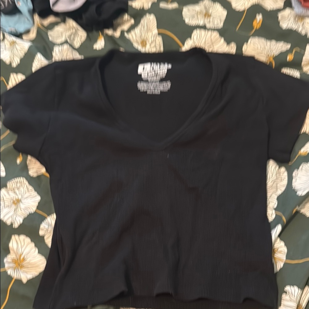 BIG BUD PRESS Black ribbed Crop T-Shirt
